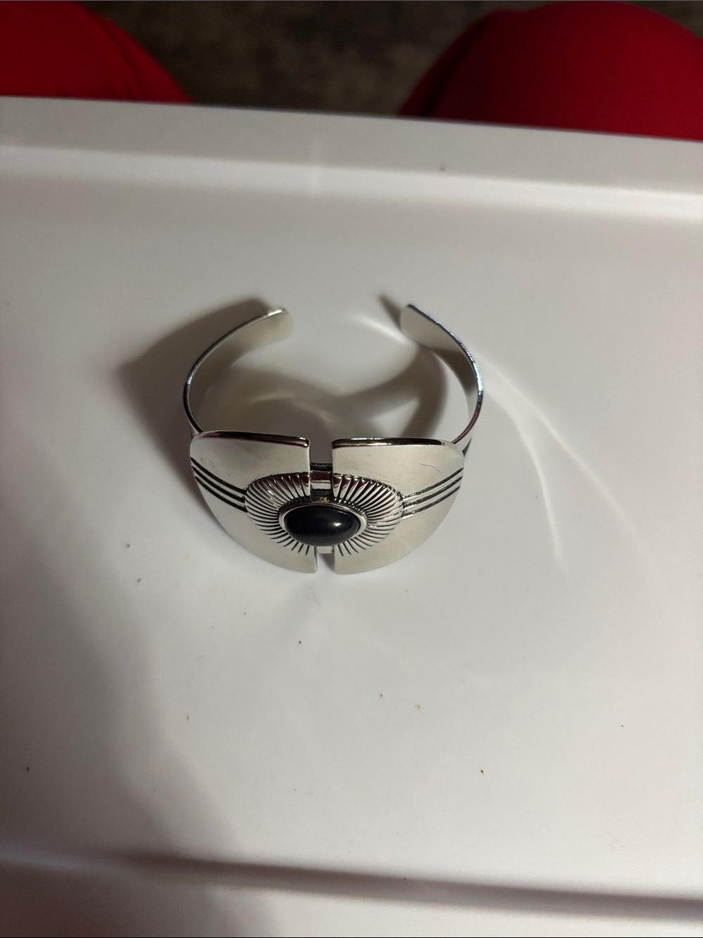 Silver Cuff Bracelet with Black Stone Accent